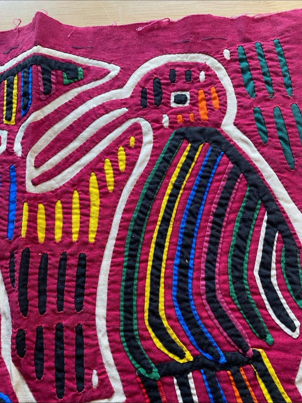 Handcrafted Pink Bird Embroidery Wall Accent - Picture 3 of 5